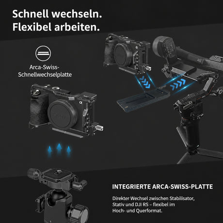 ayex Kamera-Cage kompatibel mit Sony Alpha 6700 mit HDMI-Klemme und Arca-Profil