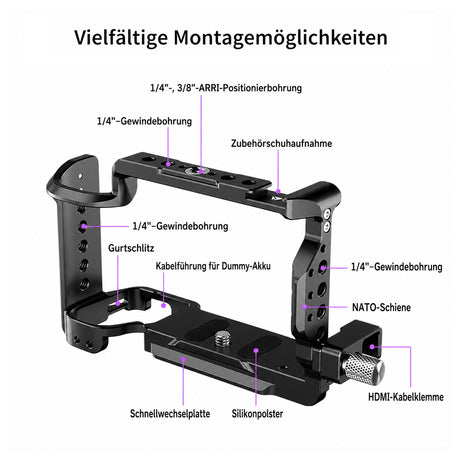 ayex Kamera-Cage kompatibel mit Sony ZV-E1 mit HDMI-Klemme & NATO Rail