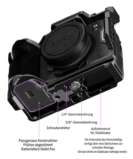 ayex Kamera-Cage kompatibel mit Sony Alpha 7 IV – NATO Rail & Arca-Type