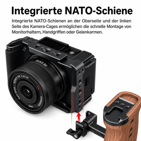 ayex Kamera-Cage kompatibel mit Sony ZV-E10 II mit NATO Rail & Arca-Profil
