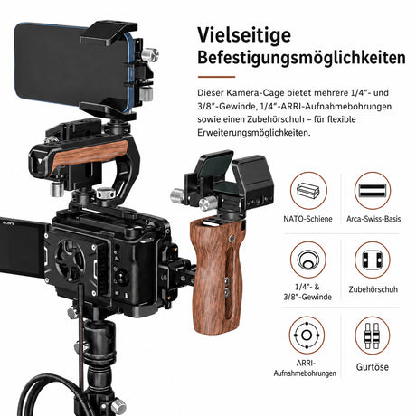 ayex Kamera-Cage kompatibel mit Sony ZV-E10 II mit NATO Rail & Arca-Profil