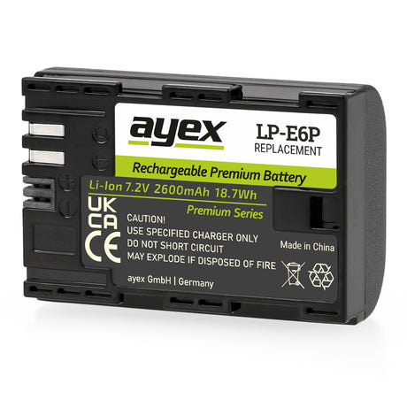ayex LP-E6P Akku 2600mAh für Canon EOS R5 Mark II, R6, R7, R5, 5D Mark IV