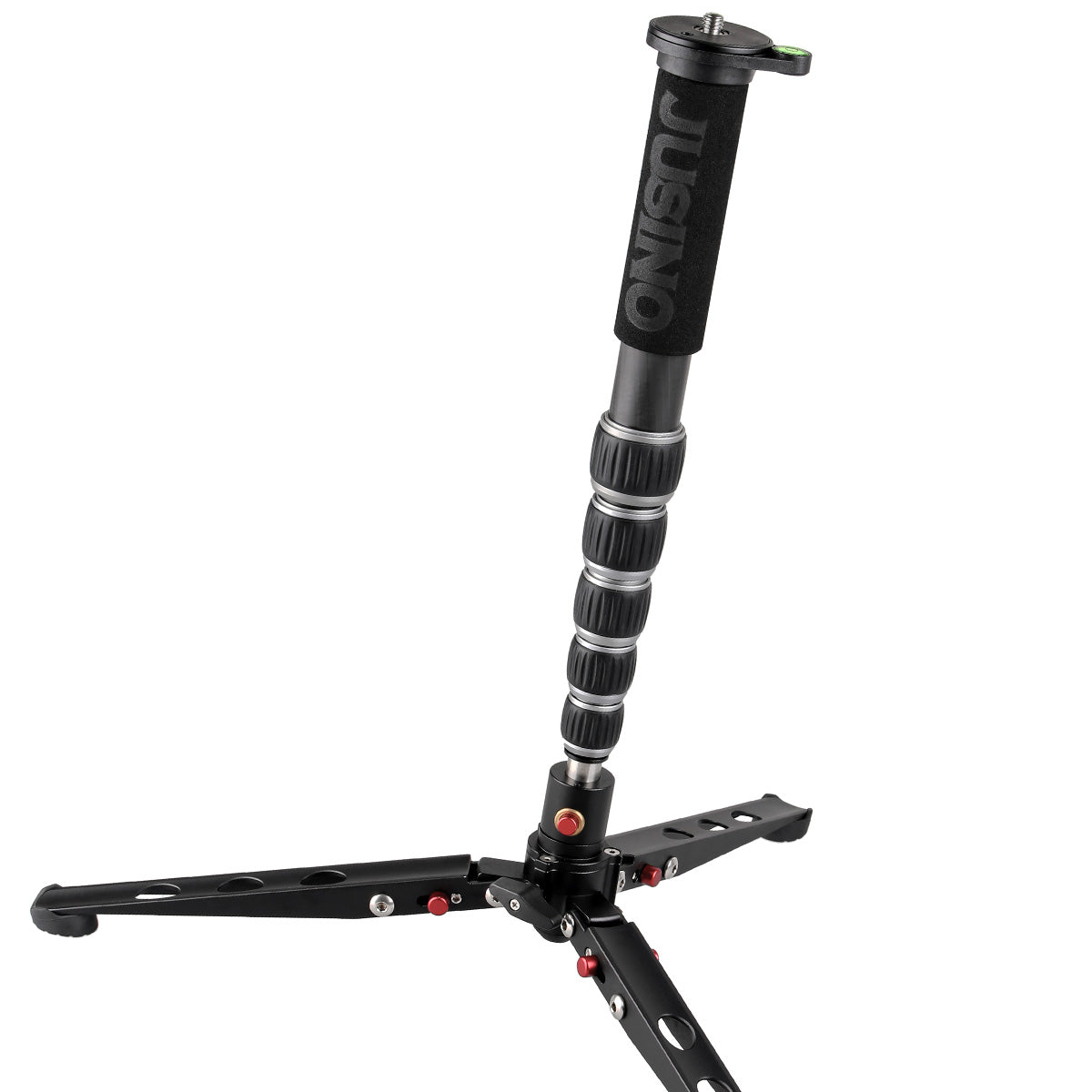 JUSINO Leichtes Karbon-Monopod bis 140cm/18kg ausklappbare Standspinne Kugelgelenk Tischstativ-Funktion