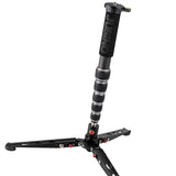 JUSINO Leichtes Karbon-Monopod bis 140cm/18kg ausklappbare Standspinne Kugelgelenk Tischstativ-Funktion