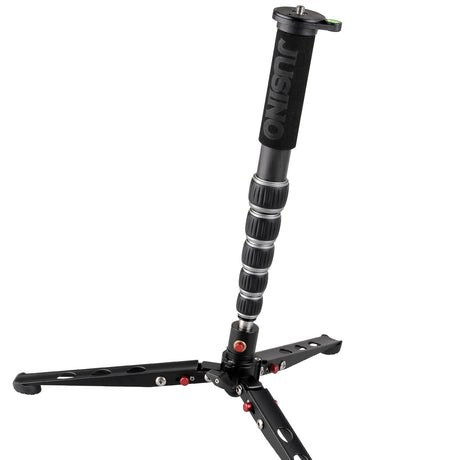 JUSINO Leichtes Karbon-Monopod bis 140cm/18kg ausklappbare Standspinne Kugelgelenk Tischstativ-Funktion