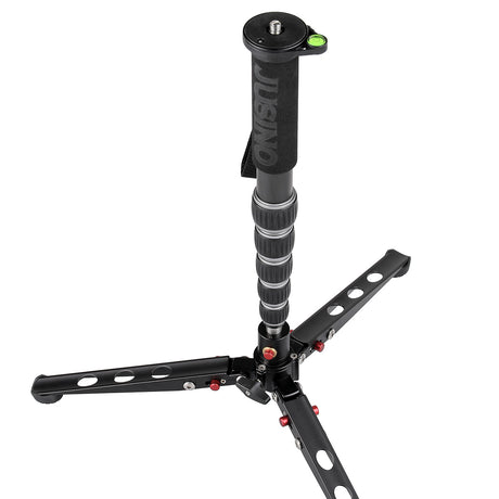 JUSINO Leichtes Karbon-Monopod bis 140cm/18kg ausklappbare Standspinne Kugelgelenk Tischstativ-Funktion