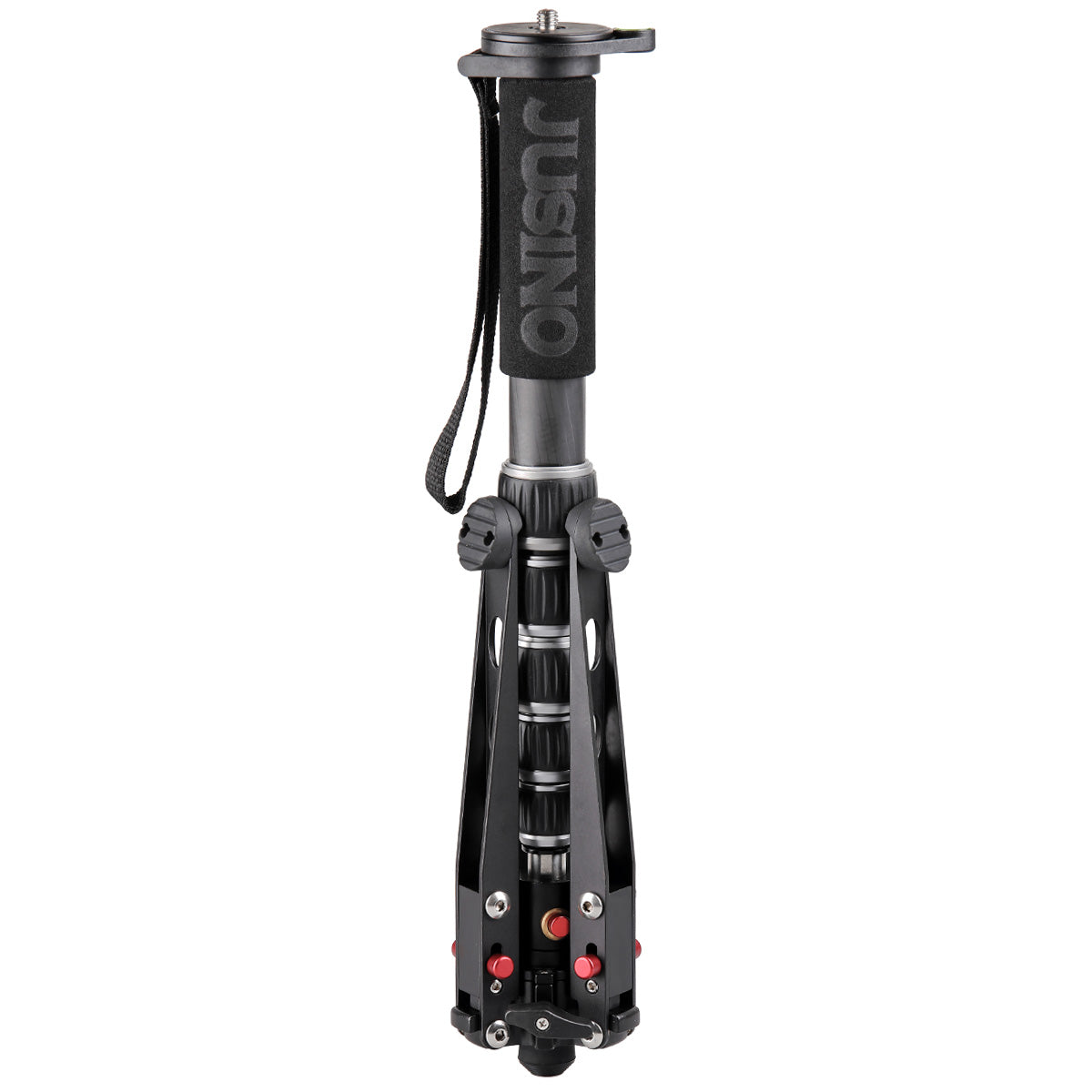 JUSINO Leichtes Karbon-Monopod bis 140cm/18kg ausklappbare Standspinne Kugelgelenk Tischstativ-Funktion