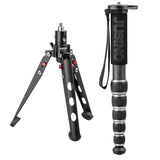 JUSINO Leichtes Karbon-Monopod bis 140cm/18kg ausklappbare Standspinne Kugelgelenk Tischstativ-Funktion