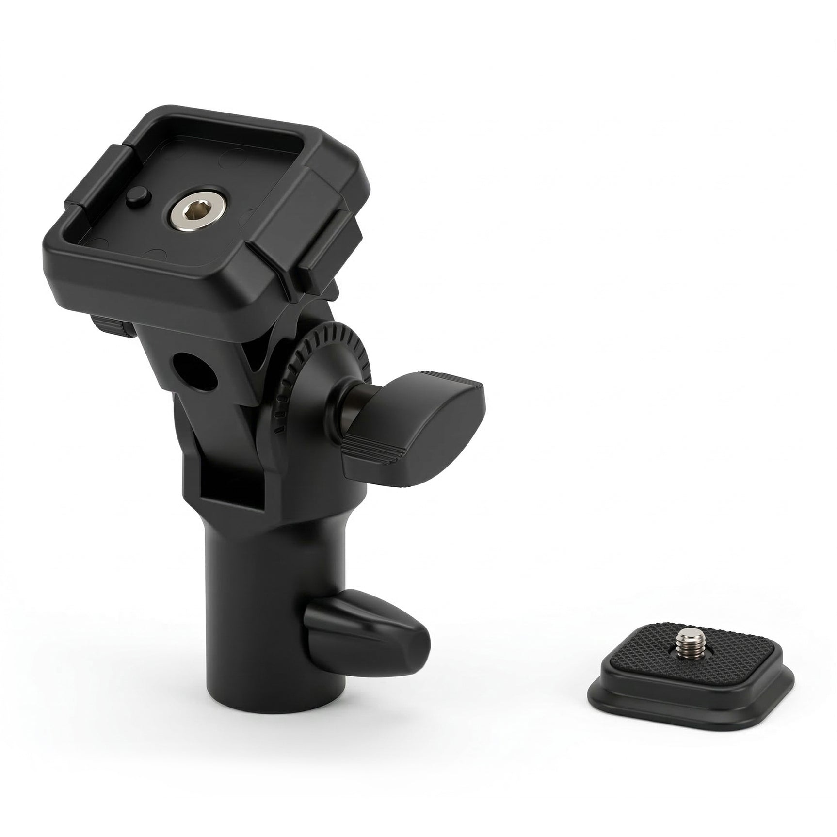 Lampenstativ Adapter mit Schnellwechselplatte – Neigekopf mit Schirmhalter für Blitz, LED-Licht und Kamera