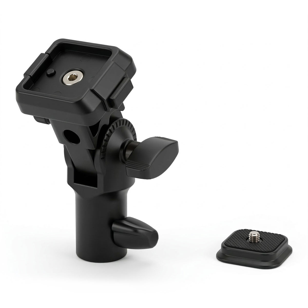 Lampenstativ Adapter mit Schnellwechselplatte – Neigekopf mit Schirmhalter für Blitz, LED-Licht und Kamera