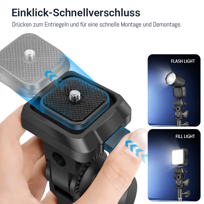 Lampenstativ Adapter mit Schnellwechselplatte – Neigekopf mit Schirmhalter für Blitz, LED-Licht und Kamera