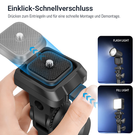 Lampenstativ Adapter mit Schnellwechselplatte – Neigekopf mit Schirmhalter für Blitz, LED-Licht und Kamera