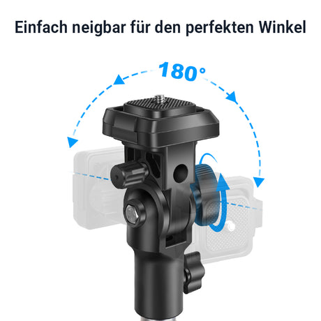 Lampenstativ Adapter mit Schnellwechselplatte – Neigekopf mit Schirmhalter für Blitz, LED-Licht und Kamera