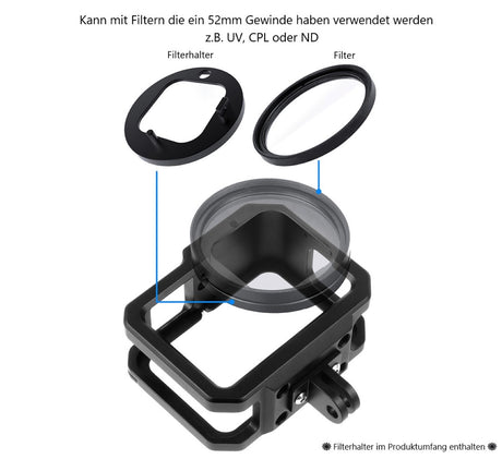 Schutzgehäuse Schutzrahmen Cage Passend für GoPro Hero 9 10 & 11 2 Hot-Shoe-Anschlüsse Schieberahmen Aluminium