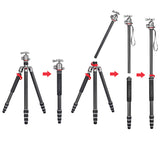 JUSINO Leichtes Karbon Tripod Monopod mit Kugelkopf bis 160cm 12kg FGS-30 TK-254C