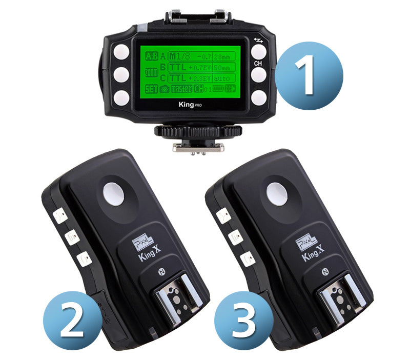 Pixel KING PRO i-TTL Funk-Blitzauslöser Set LCD-Display für Nikon mit 2 Empfängern