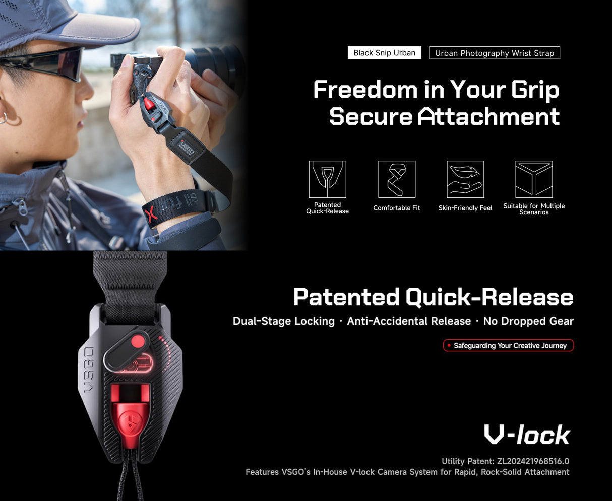 VSGO Black Snipe Urban Kamera-Handgurt (Q-Black) – mit Quick-Release & 360° Anti-Twist-Sicherung