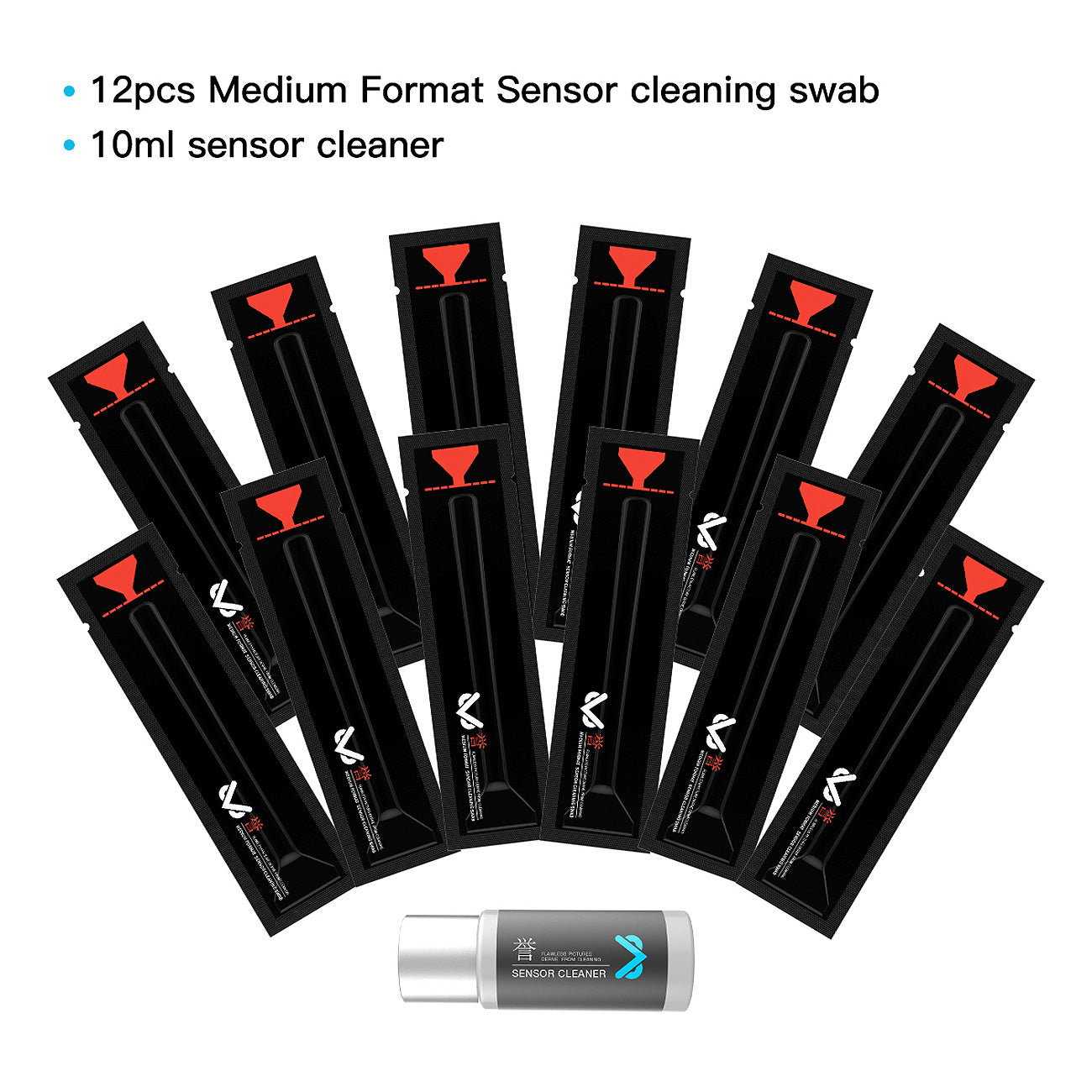 VSGO Sensor Reinigungskit VS-S04E für Mittelformatkameras 12 Swabs + Flüssigkeit