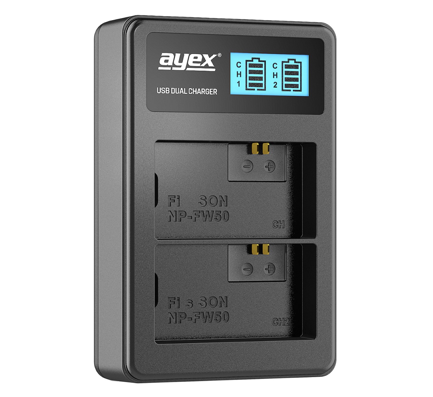 USB Dual Ladegerät für Sony NP-FW50 Akkus beleuchtetes Display Ladestandanzeige