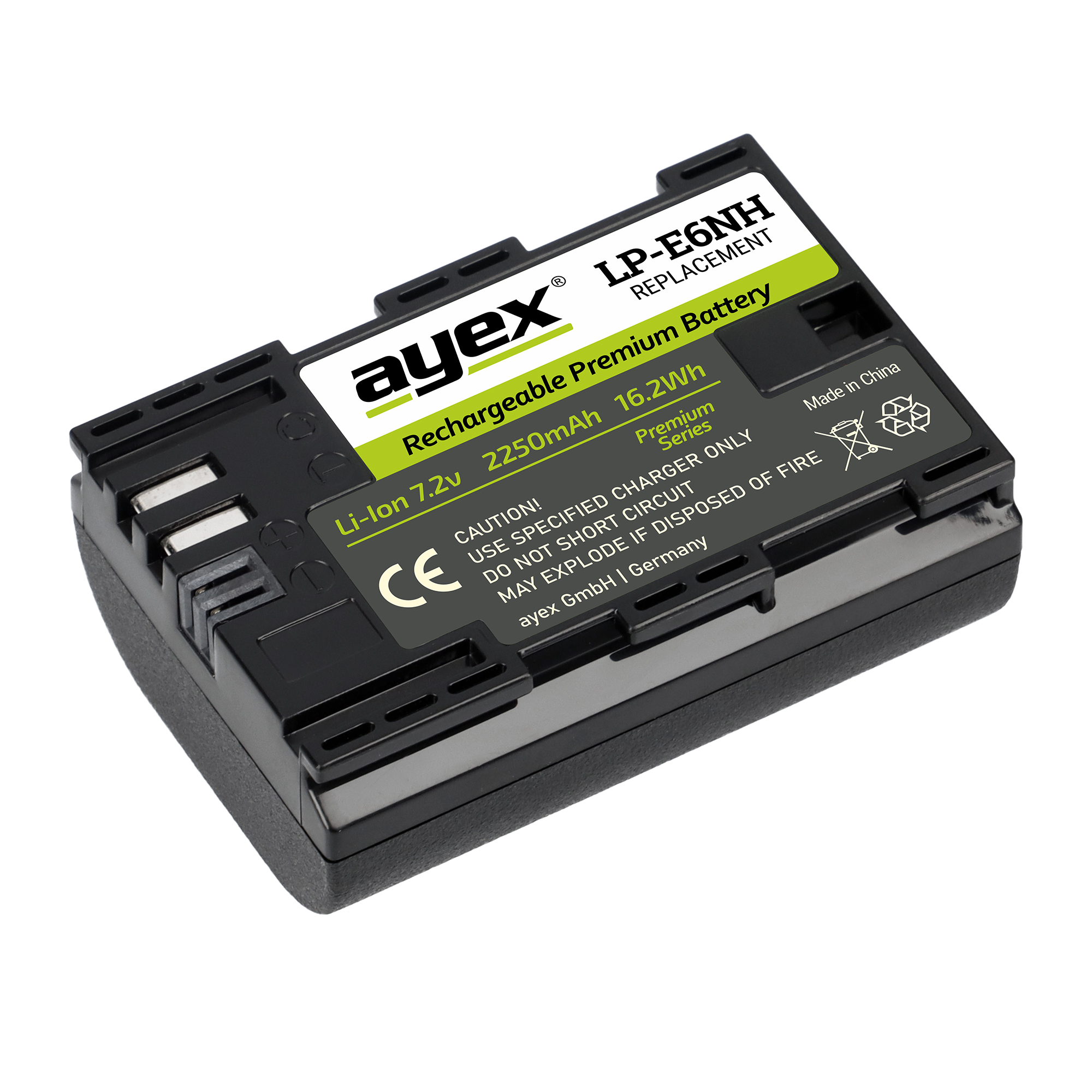 ayex LP-E6NH Premium Akku für Canon Kameras wie EOS R Leistungsstark lange Laufzeit 2250mAh Infochip