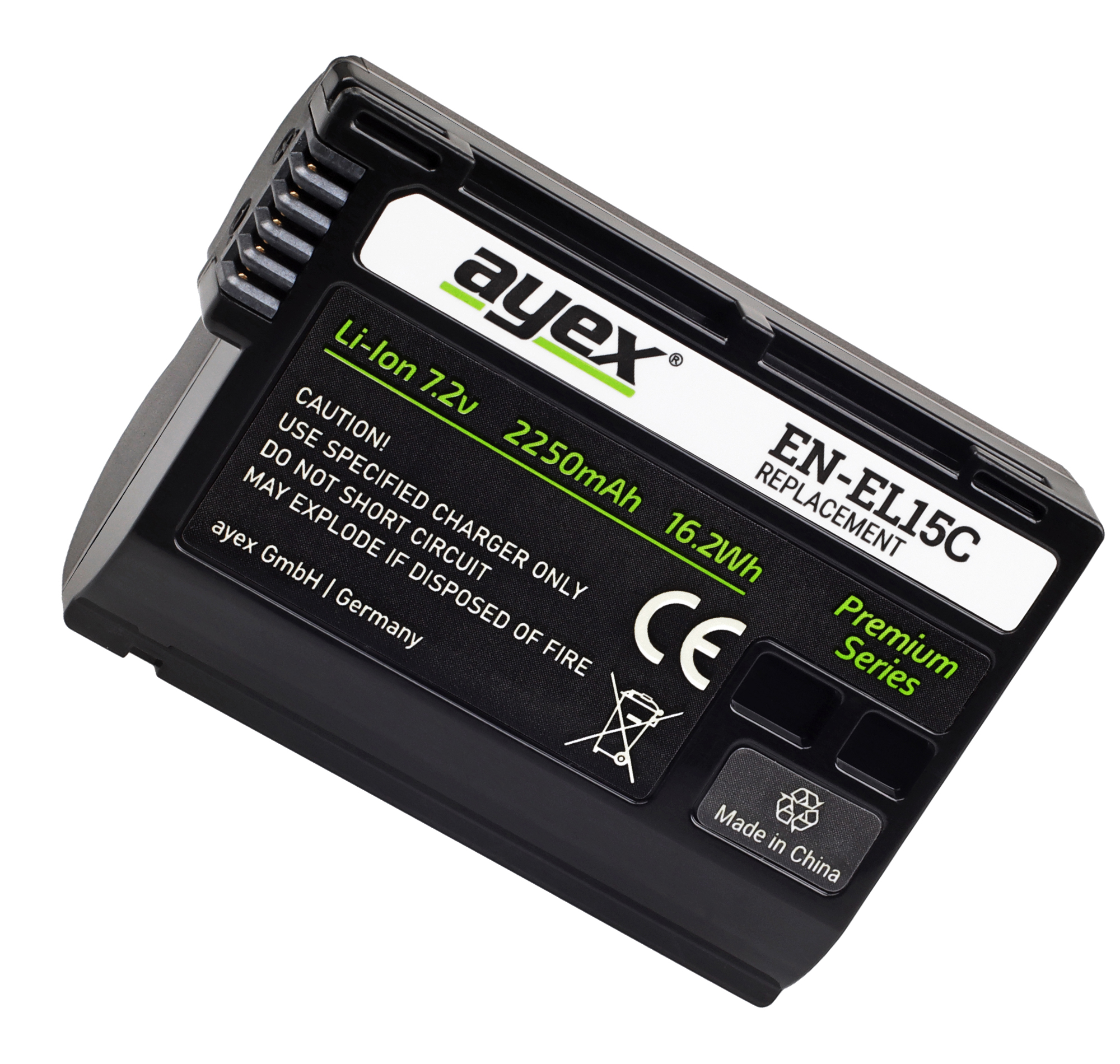 ayex EN-EL15C Premium-Akku für zB Nikon Z6 Z7 D7000 D600 D750 V1 D800E Qualitativ lange Laufzeit 2250mAh Infochip