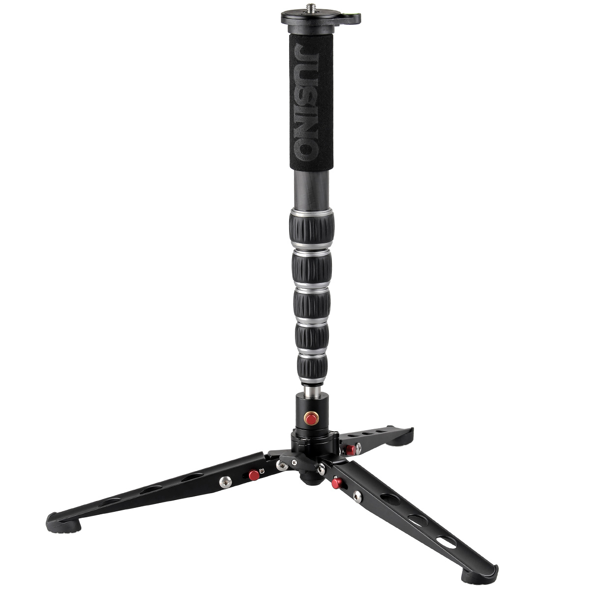 JUSINO Leichtes Karbon-Monopod bis 140cm ausklappbare Standspinne Kugelgelenk & Tischstativ-Funktion