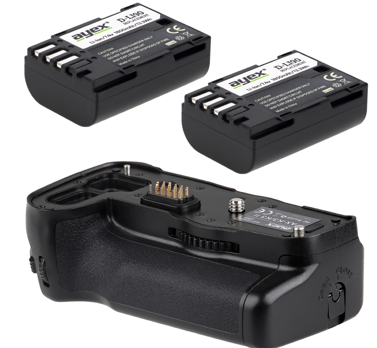 ayex Batteriegriff Set für Pentax K3 K3II wie D-BG5 + 2x D-Li90 Akku