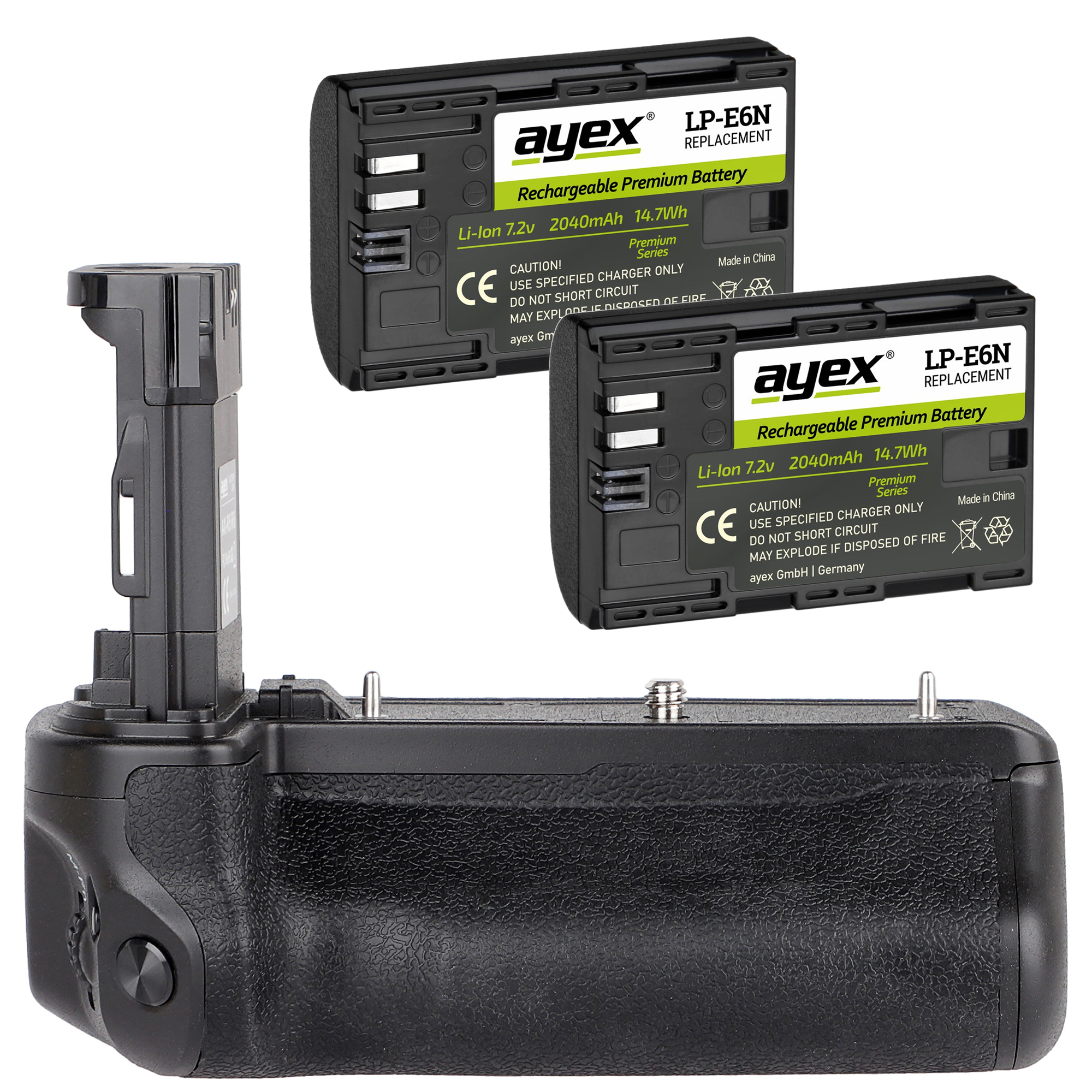 ayex Batteriegriff Set für Canon EOS R5 R6 wie BG-R10 + 2x LP-E6N Akkus kompakter Handgriff