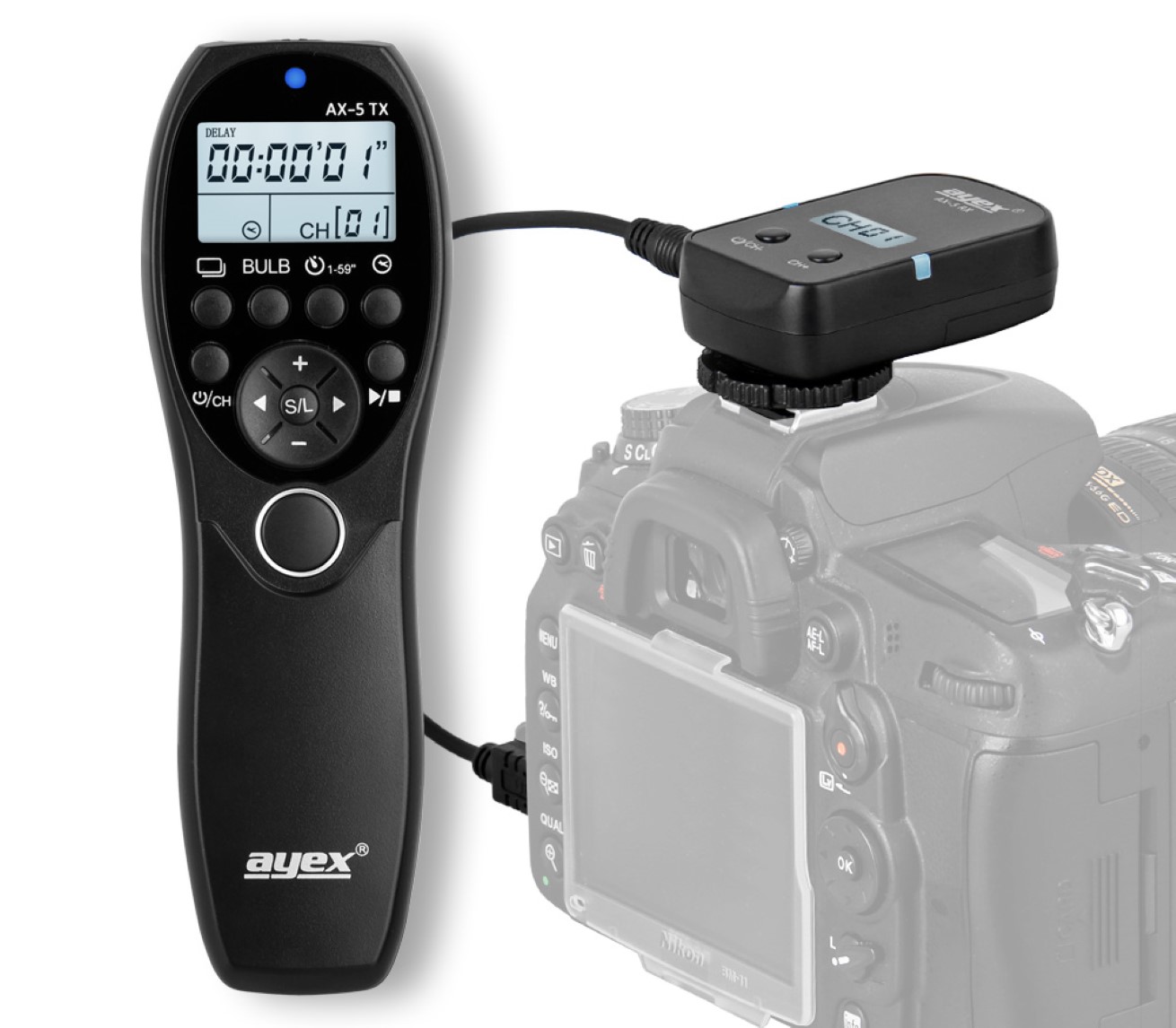 ayex Timer Funk Fernauslöser AX-5 DC2 zB Nikon Z7 D7500 D750 D610 D90 D5600 P7700 Auslösung Serie Bulb Delay Fokussieren
