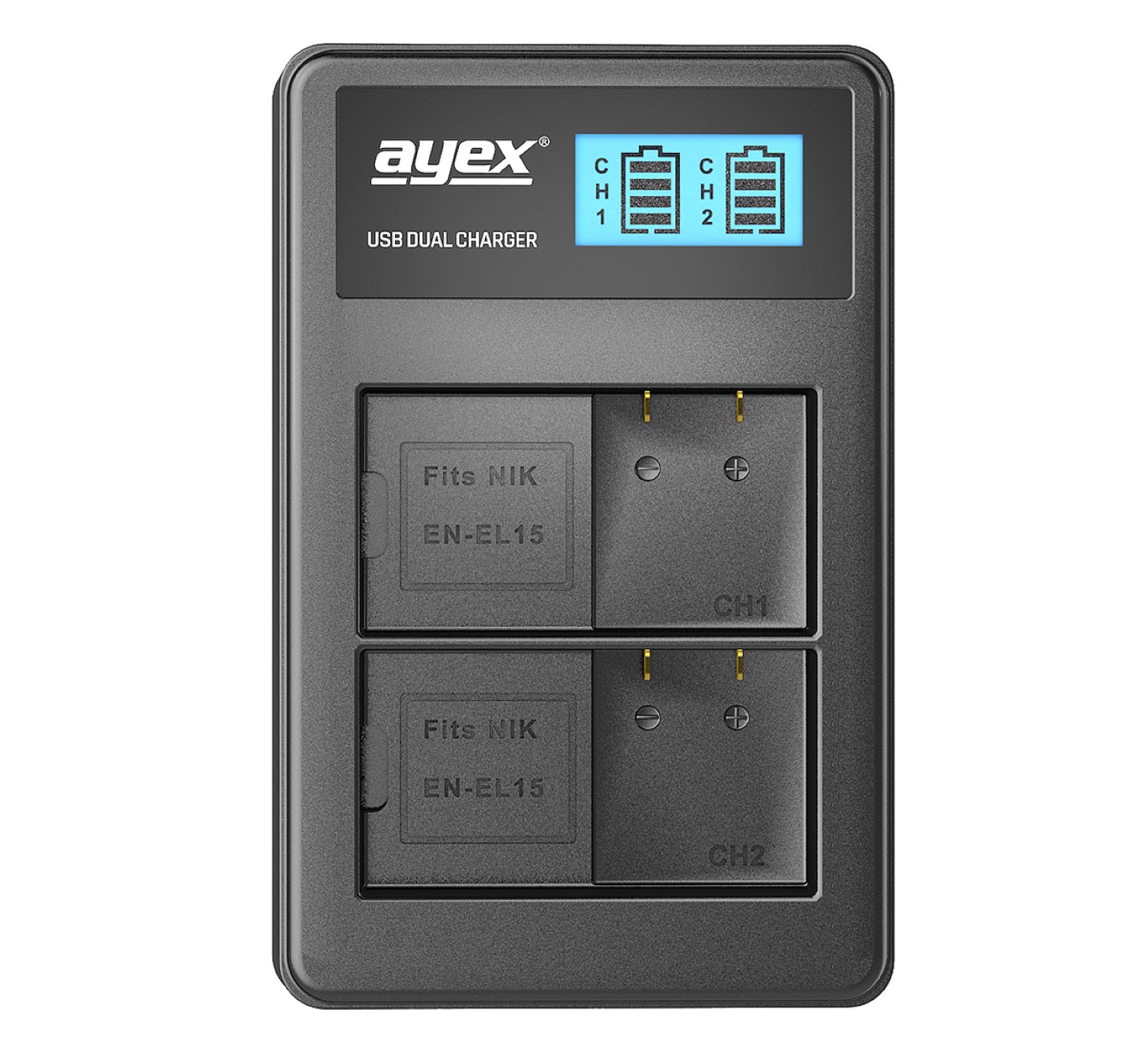 ayex USB Dual Ladegerät für Nikon EN-EL15 Akkus