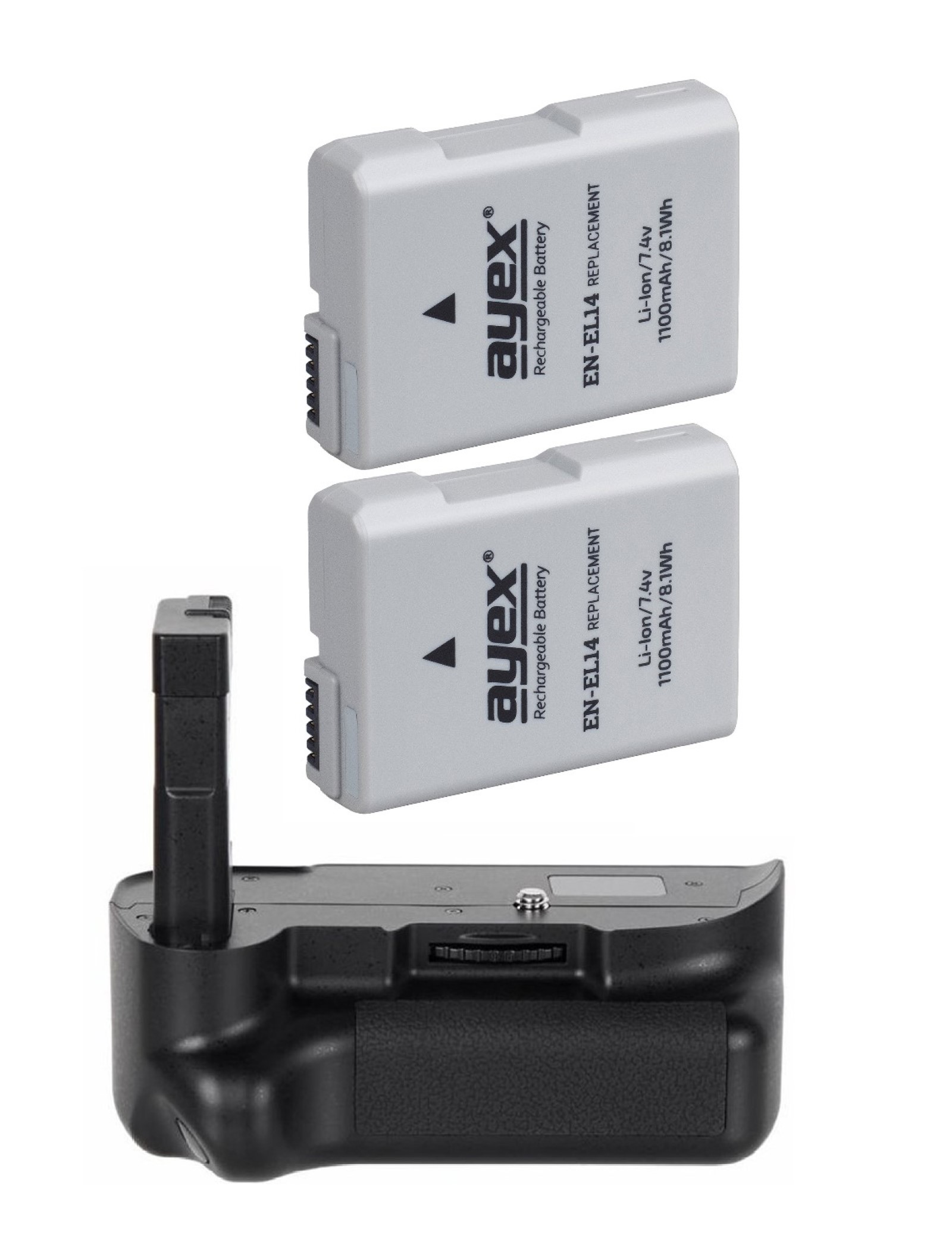 ayex Batteriegriff Set für Nikon D5200 + 2x EN-EL14 Akku