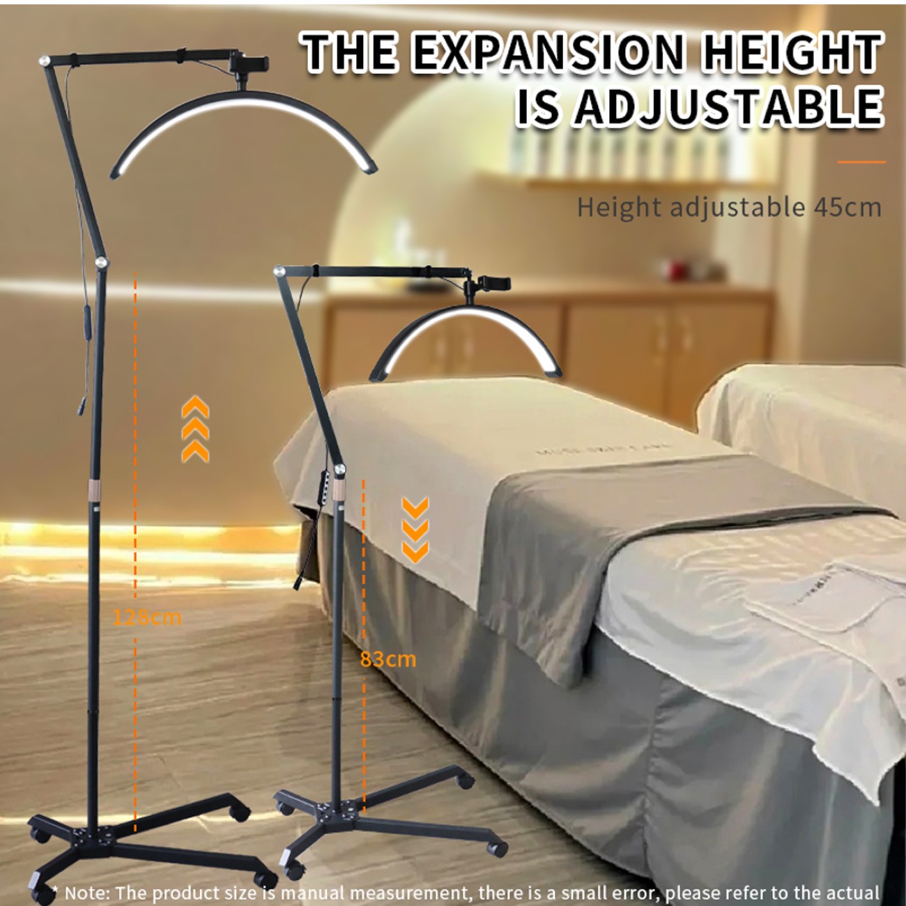 LED Halbmondlampe Beauty Light Duale Farbtemperatur 4 Räder Arm Aluminium
