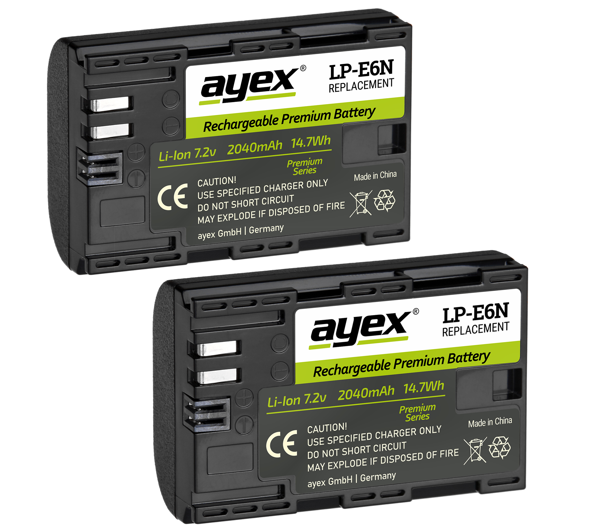 ayex Batteriegriff Set für Canon EOS 6D Mark II wie BG-E21 + 2x LP-E6N Akku + 1x USB Dual Ladegerät