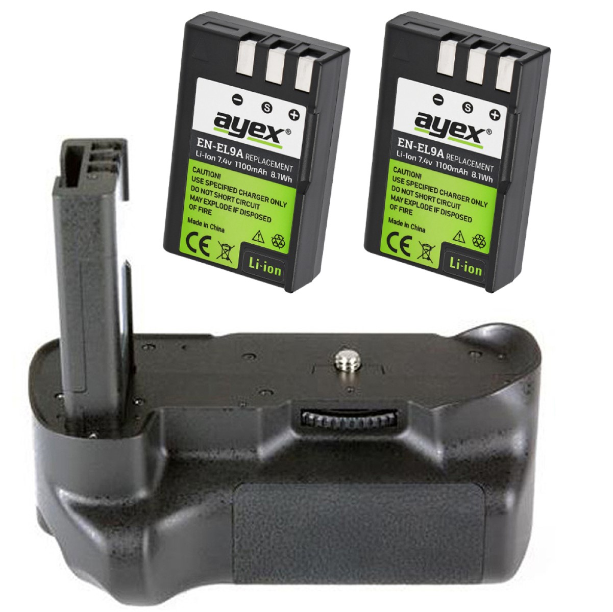 ayex Batteriegriff Set für Nikon D5000 + 2x EN-EL9a Akku Optimal für Hochformat
