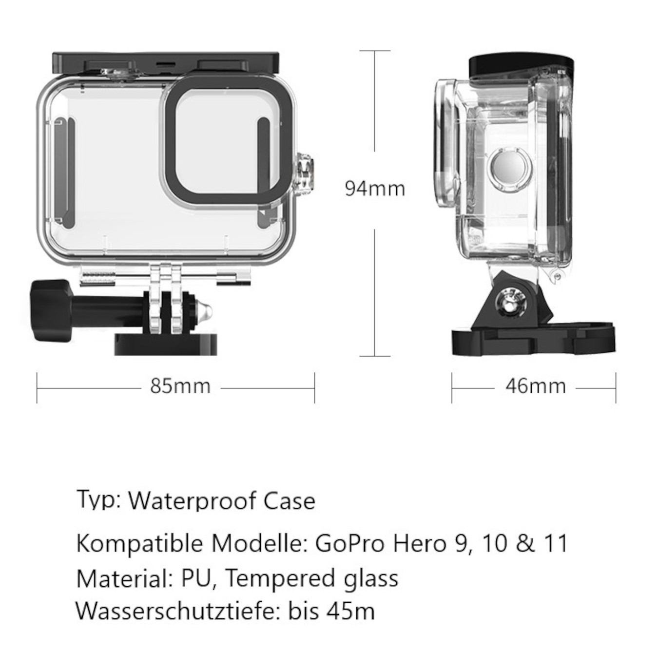 Wasserdichtes Case Schutzbox Für GoPro Hero 9, 10 & 11 Waterproof Case Schutzgehäuse