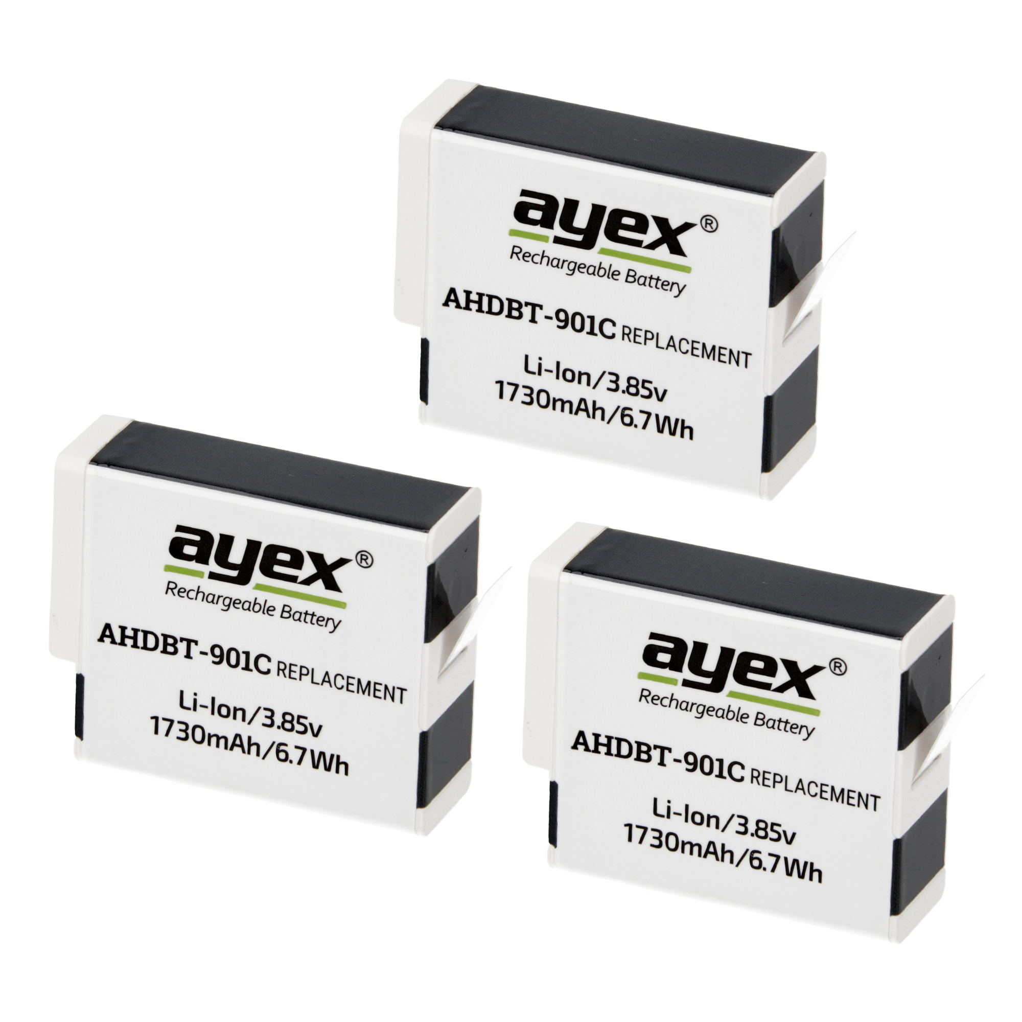 ayex AHDBT-901C Akku 3 Stück für GoPro Hero 9 10 11 Bundle