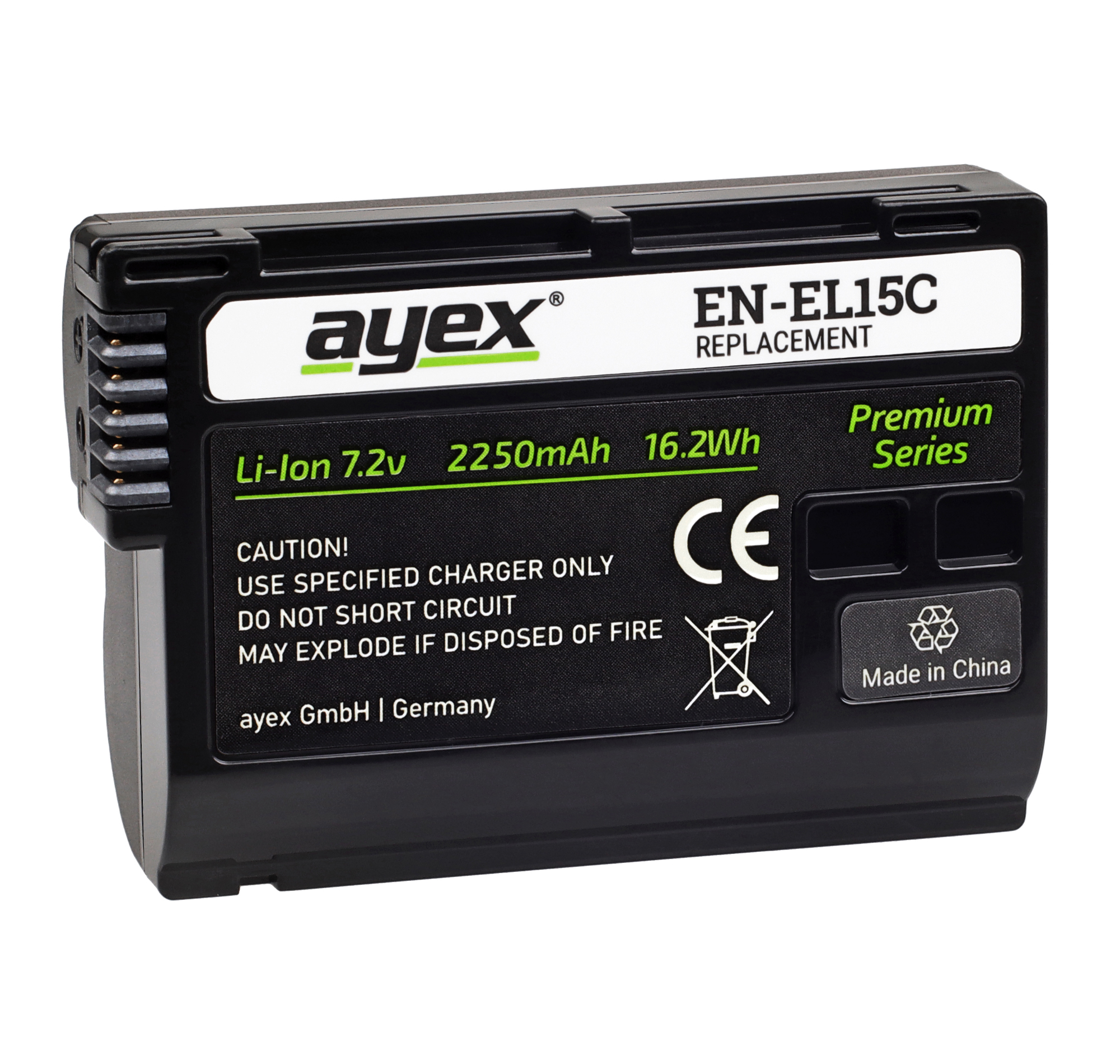 ayex EN-EL15C Premium-Akku für zB Nikon Z6 Z7 D7000 D600 D750 V1 D800E Qualitativ lange Laufzeit 2250mAh Infochip