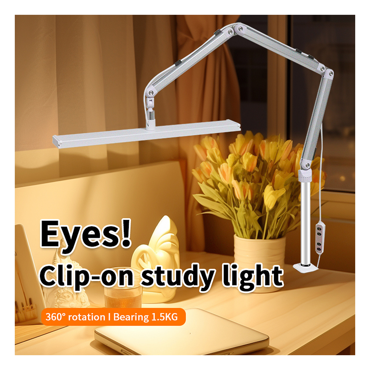 LED Beauty Tischlampe mit Klemme – 3 Lichtfarben, 10 Helligkeitsstufen, drehbar – Schwarz / Weiß