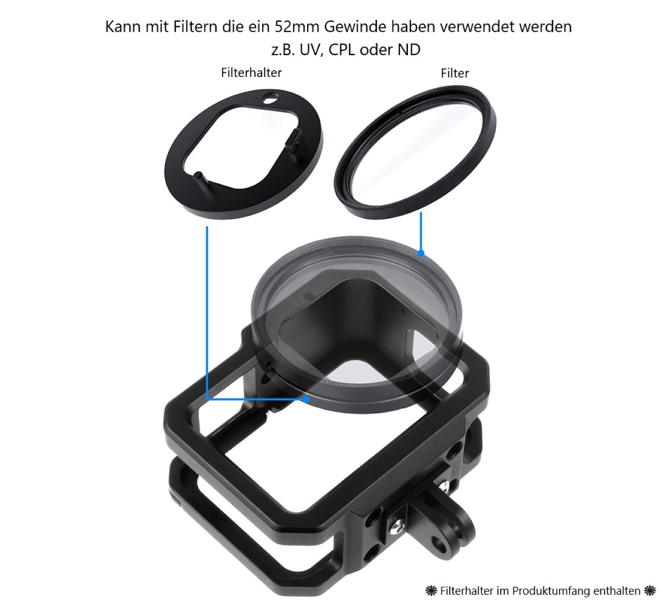 Schutzgehäuse Schutzrahmen Cage Passend für GoPro Hero 9 10 & 11 2 Hot-Shoe-Anschlüsse Schieberahmen Aluminium