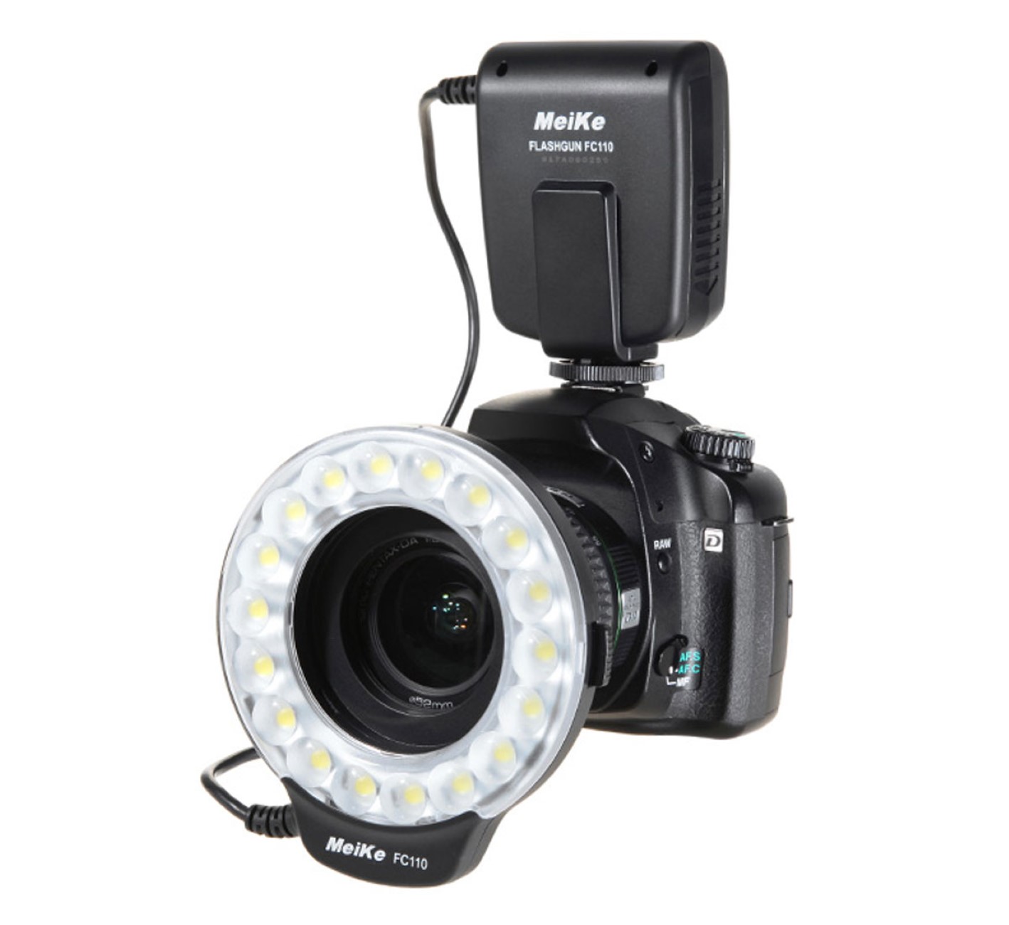 Makro Ringblitz Ringleuchte für Sony DSLR Kameras mit Sony/Minolta Blitzschuh, Meike FC-110 Blitz & Dauerlicht, auch für Videoaufnahmen