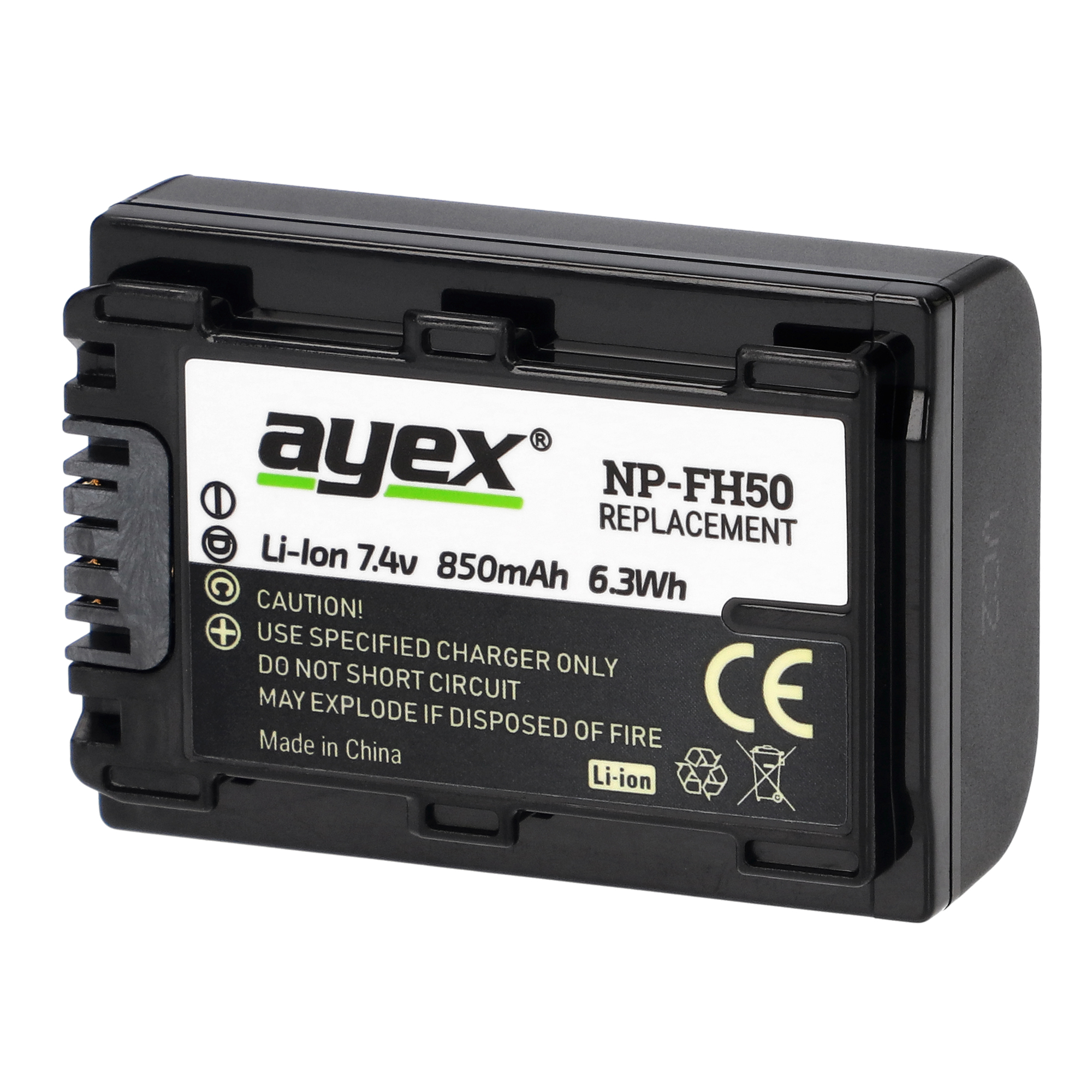 ayex NP-FH50 Akku für Sony Kameras & Camcorder zB Alpha A390 Cyber-Shot DSC-HX1 DCR-DVD92 langlebig und zuverlässig