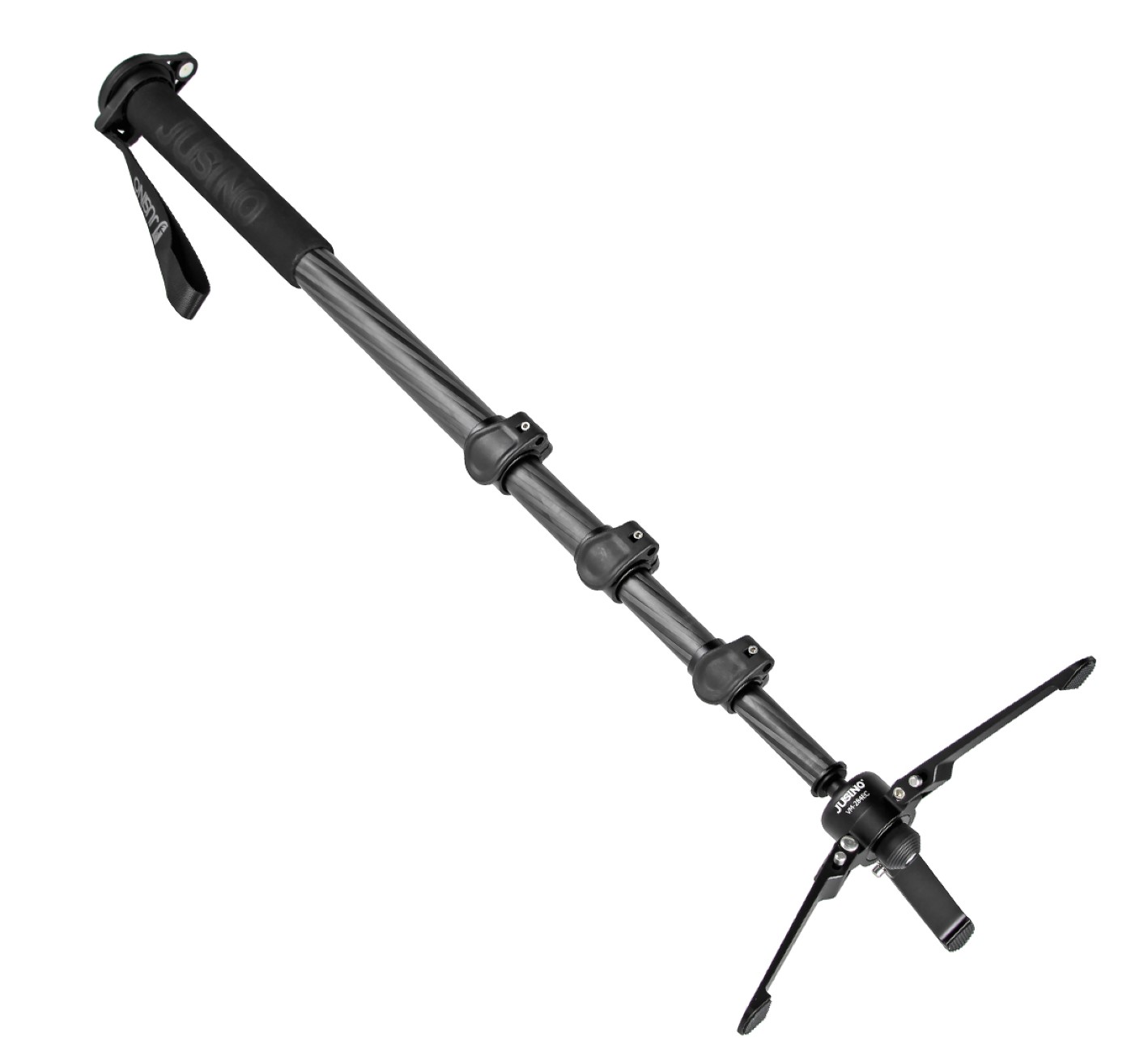 JUSINO VM-284EC Carbon Monopod mit abnehmbarem Fuß/Tischstativ (Schnellspann-Clips) bis 10kg