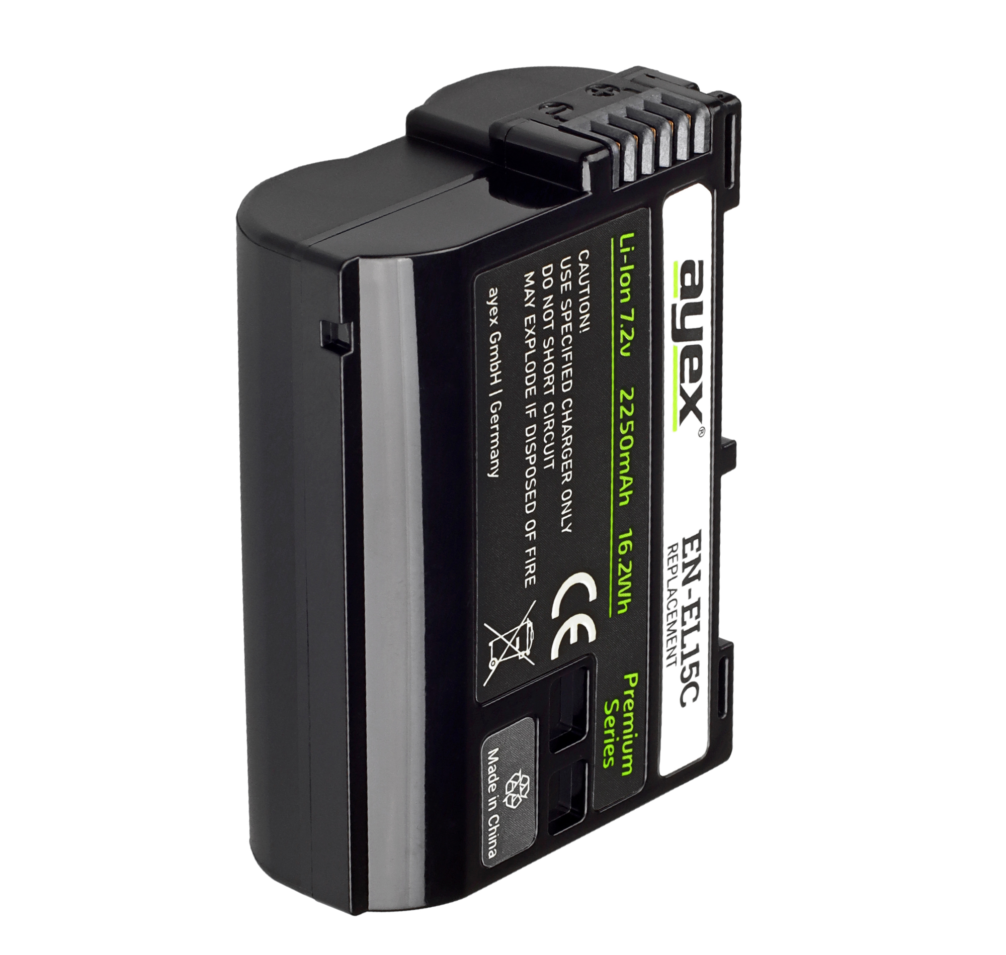 ayex EN-EL15C Premium-Akku für zB Nikon Z6 Z7 D7000 D600 D750 V1 D800E Qualitativ lange Laufzeit 2250mAh Infochip