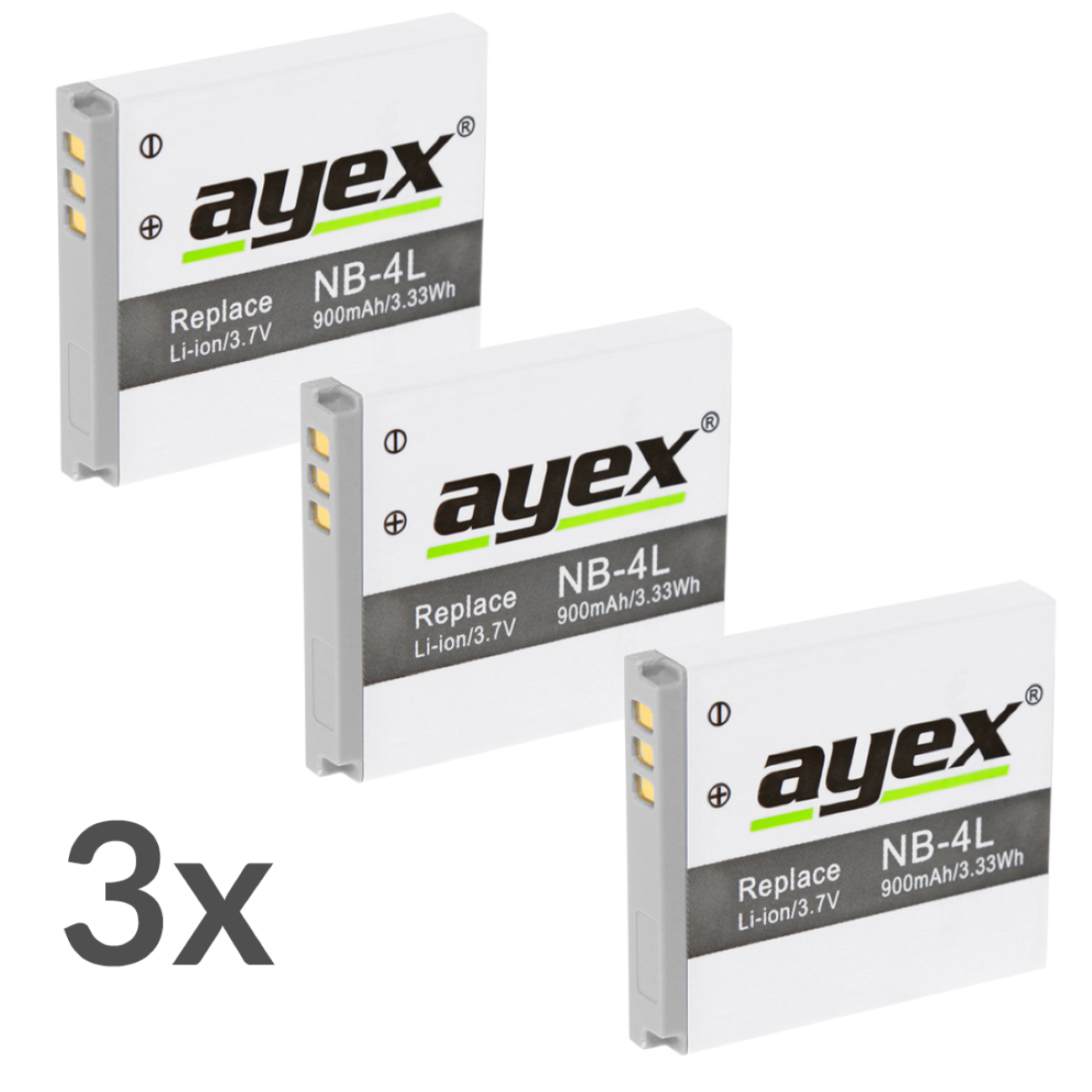 3 Stück ayex Li-Ion Akku NB-4LH für Canon Digitalkameras, 100% kompatibel, langlebig und zuverlässig