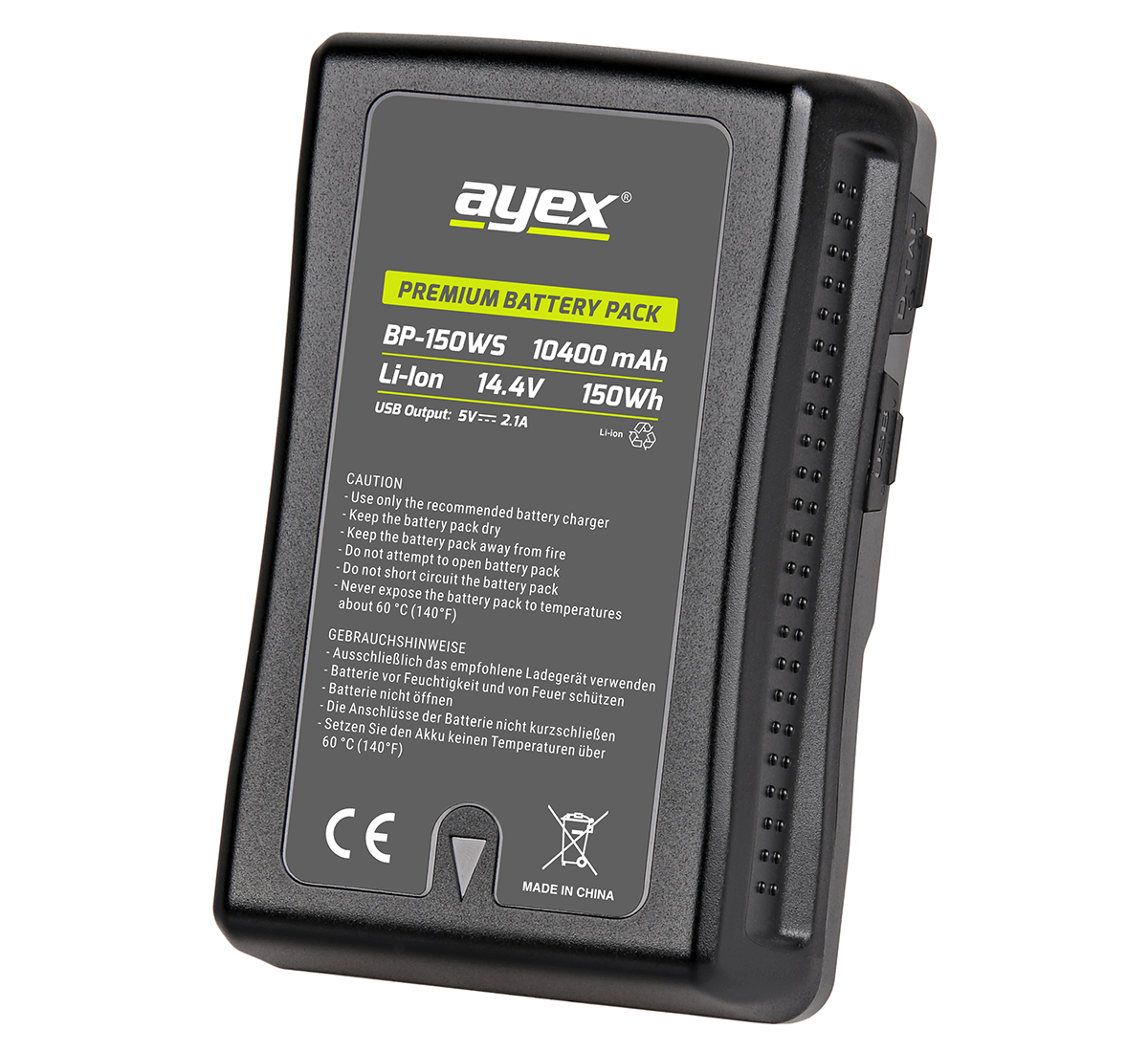 ayex V-Mount Premium Akku BP-150WS für Sony Camcorder und anspruchsvolle Einsätze geeignet V-Mount-Mechanismus 10400 mAh Kapazität