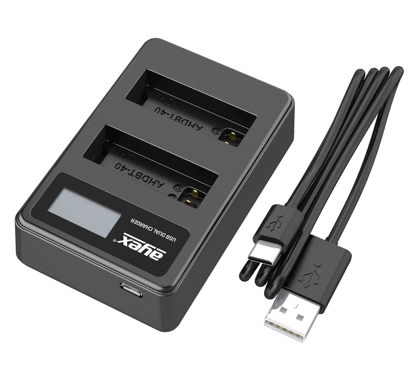 ayex USB Dual Ladegerät für GoPro AHDBT-401 Akkus für GoPro Hero 4 Black Silver