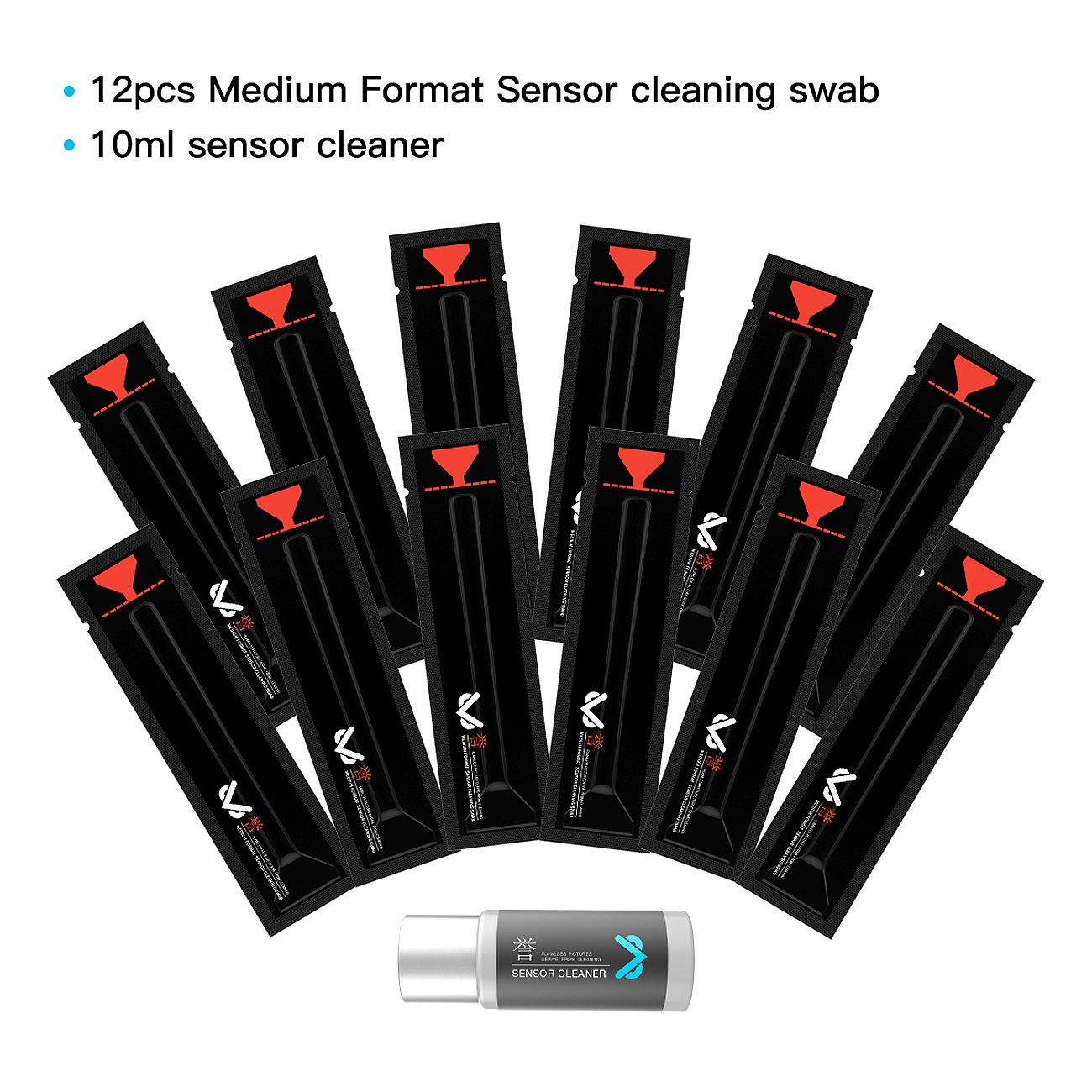VSGO Sensor Reinigungskit VS-S04E - Für Mittelformatkameras (12 Swabs + Flüssigkeit)