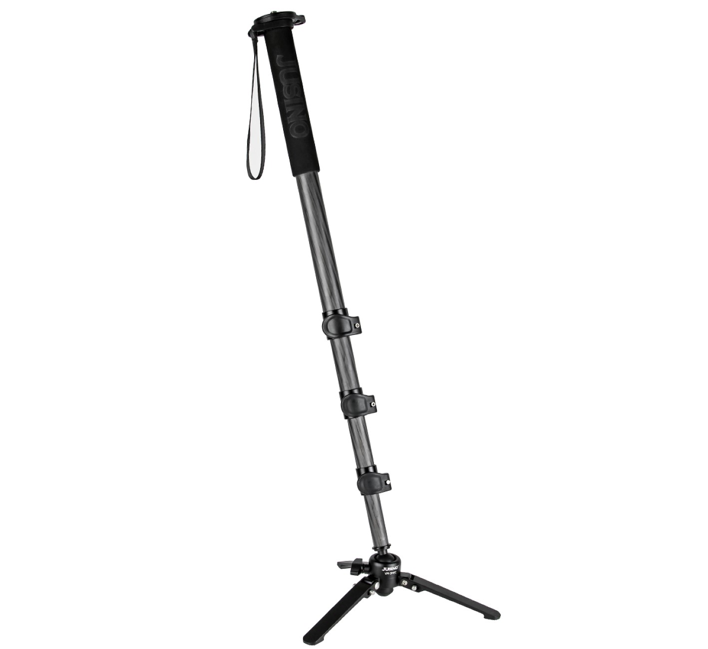 JUSINO VM-284EC Carbon Monopod mit abnehmbarem Fuß/Tischstativ (Schnellspann-Clips) bis 10kg