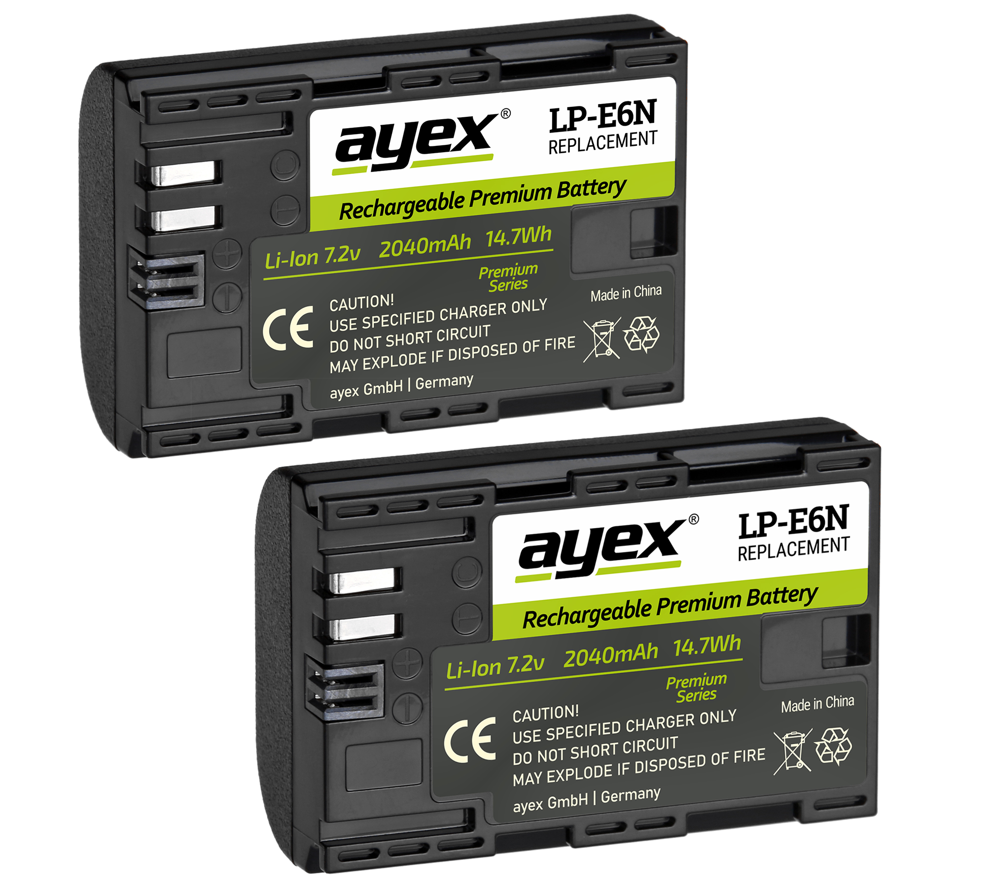 ayex Power Set mit 2x LP-E6N Akku für Canon + 1x USB Dual Ladegerät zB EOS R 80D