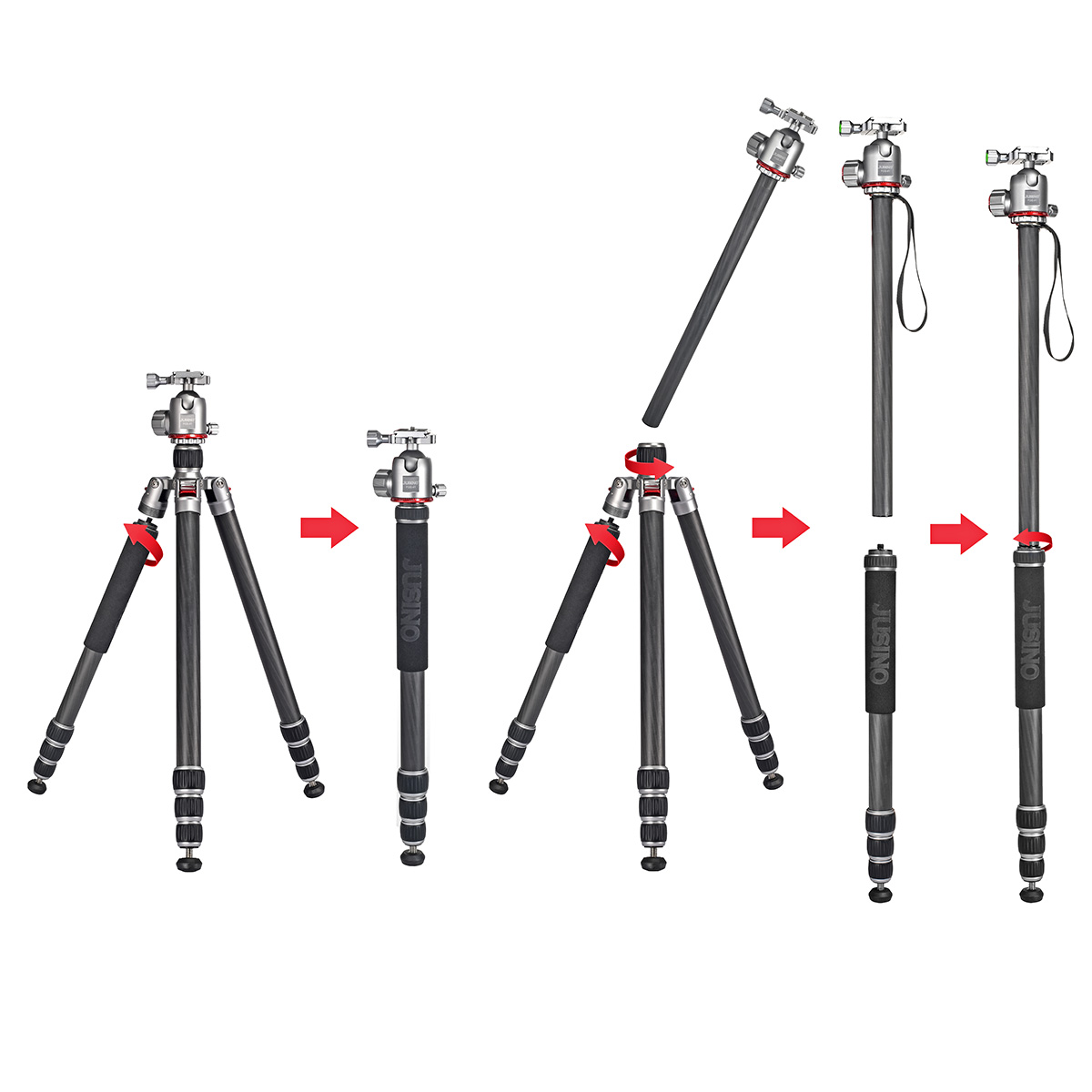 JUSINO Profi Traveller Karbon-Stativ Monopodfunktion bis 182cm 18kg + Kugelkopf FGS-41 TK-324C JUSINO Profi Traveller Karbon-Stativ Monopodfunktion bis 182cm 18kg + Kugelkopf FGS-41 TK-324C